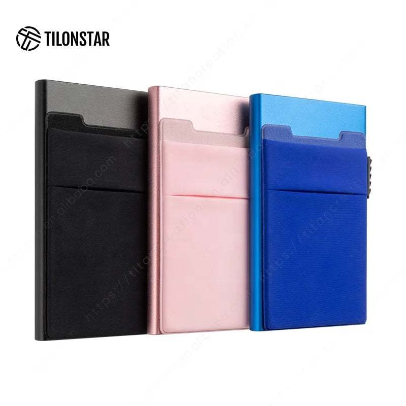 Aluminum Wallet With Elasticity Back Pouch ID Credit Card Holder RFID