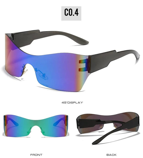 DL Glasses: Punk Cat Eye Wrap Sports Shades with Mirrored Lenses