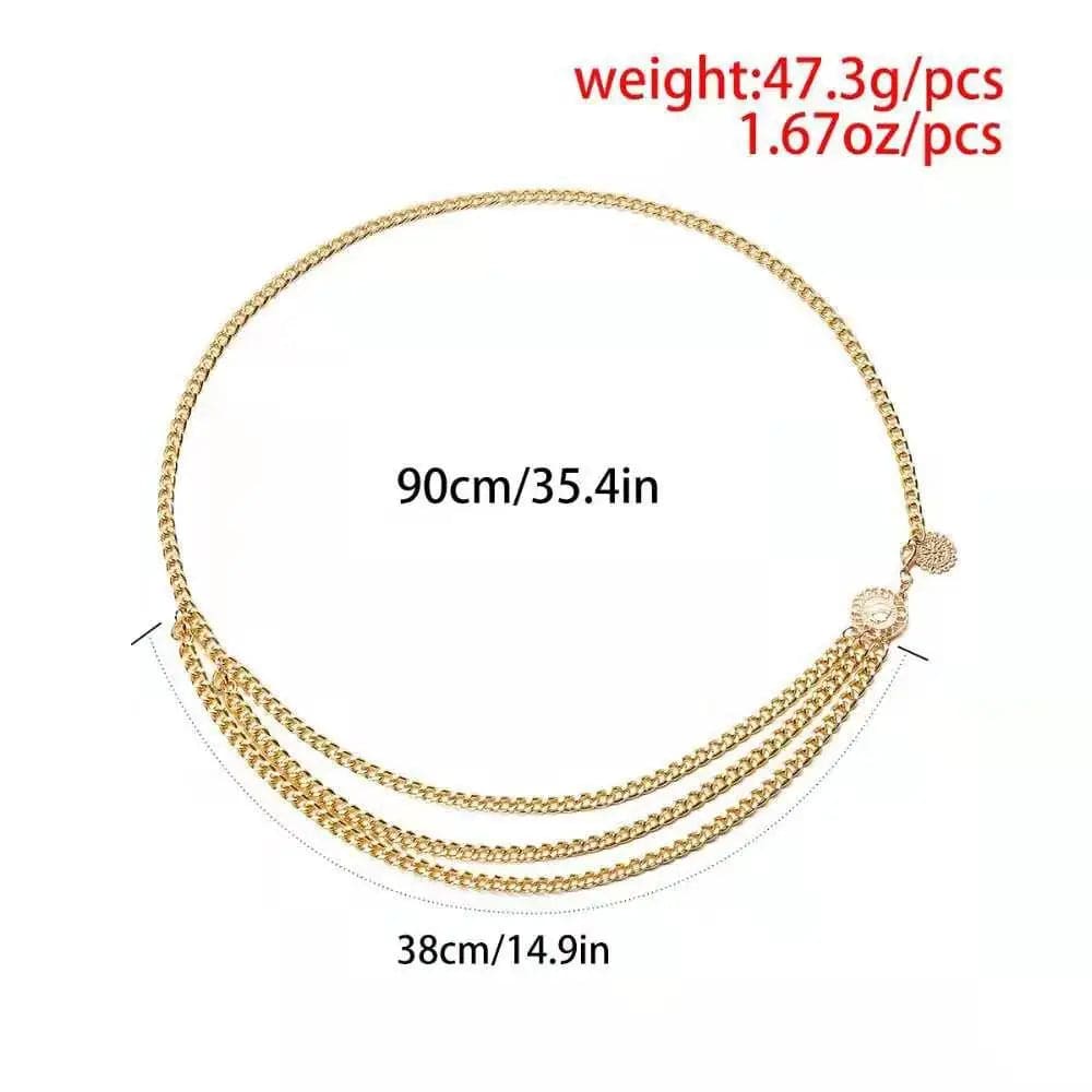 Multi-Layer Gold Color Waist Chain Belt - Fashion Hiphop Alloy Metal Belly Chain Dress Body Belt for Women.