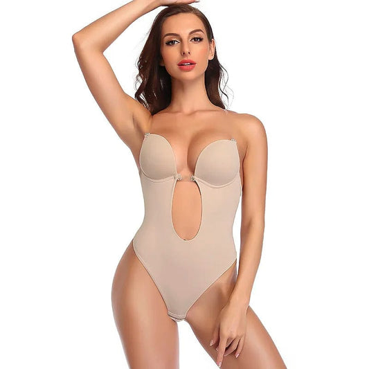 Sexy Plunge, Comfortable Support: LANGQIN Women's Shaper Bodysuit with Full Body Backless Bra