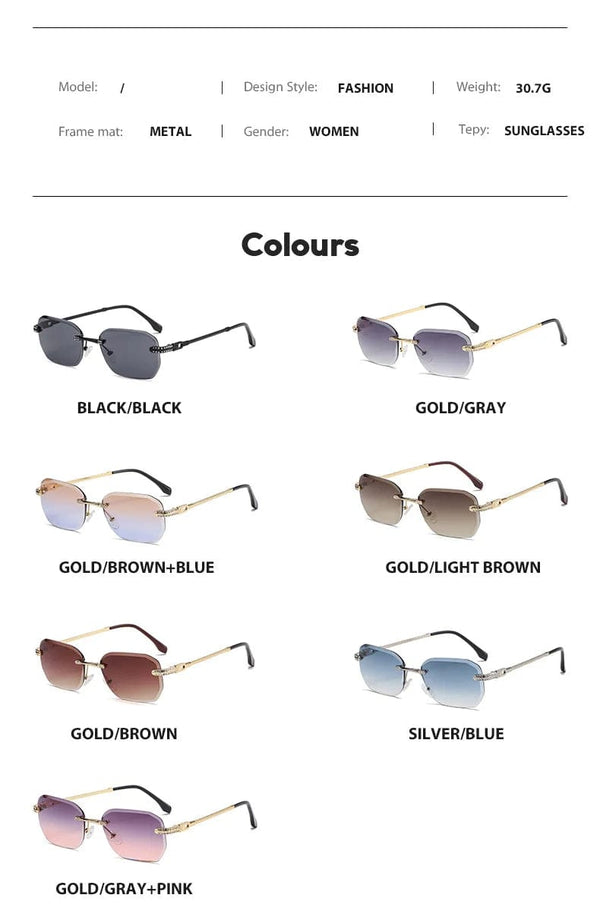 Fashion Trendy Sun Glasses - Women's Rimless Diamond Decoration Glasses, Frameless Sunglasses