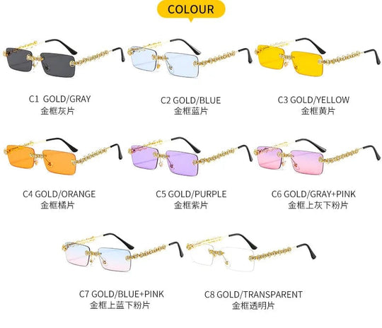 Fashionable Vintage Rimless Sunglasses with Bling Rhinestone Diamond Accents for Trendy Men and Women