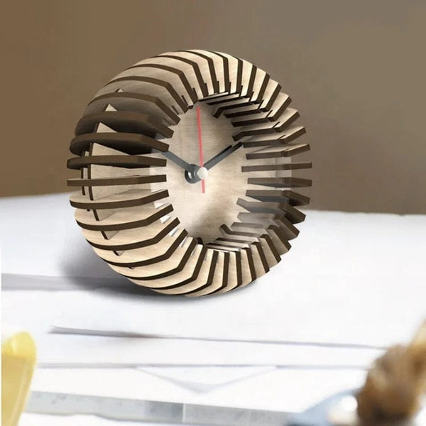 Compact Craftsmanship: Wooden Puzzle Clock - A Small Round Delight for Your Table
