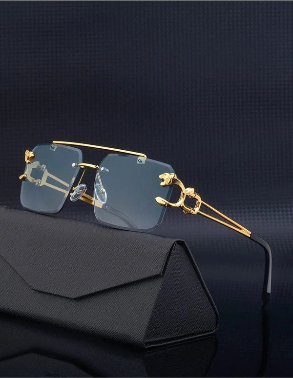 Double Bridge Stylish Rimless Sunglasses: Fashion Metal Vintage Leopard Head Women's Sun Glasses