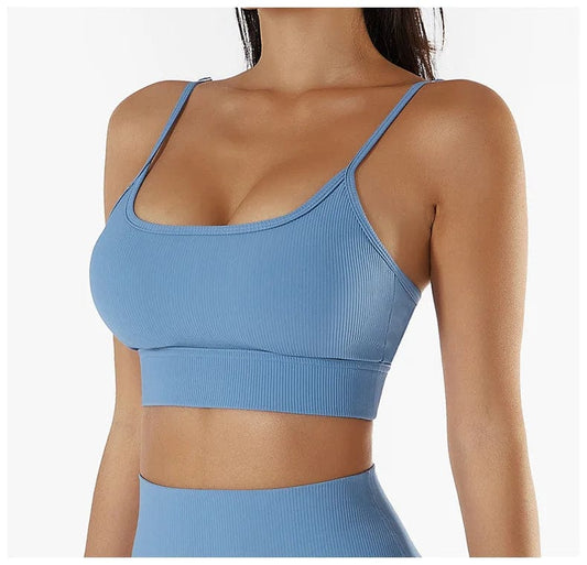 Experience Ultimate Support and Style with our Sports Ribbed Push Up Yoga Bra for Women