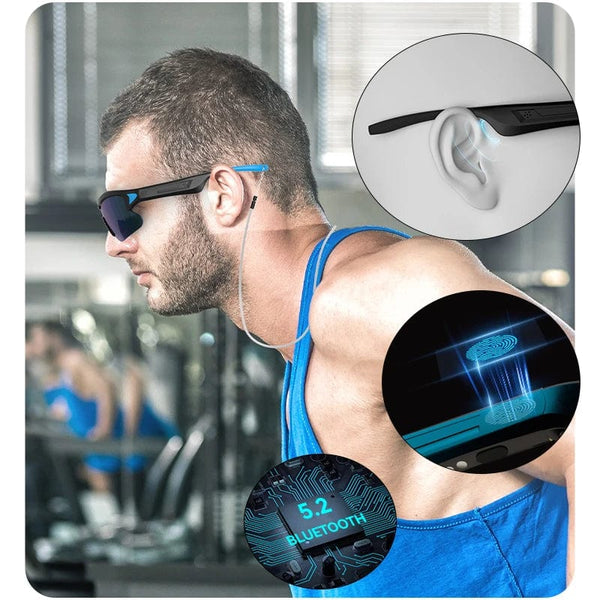 Wireless Bluetooth Smart Audio Glasses: Unisex Polarized Sport Sunglasses with Air Conduction Earphone for Running