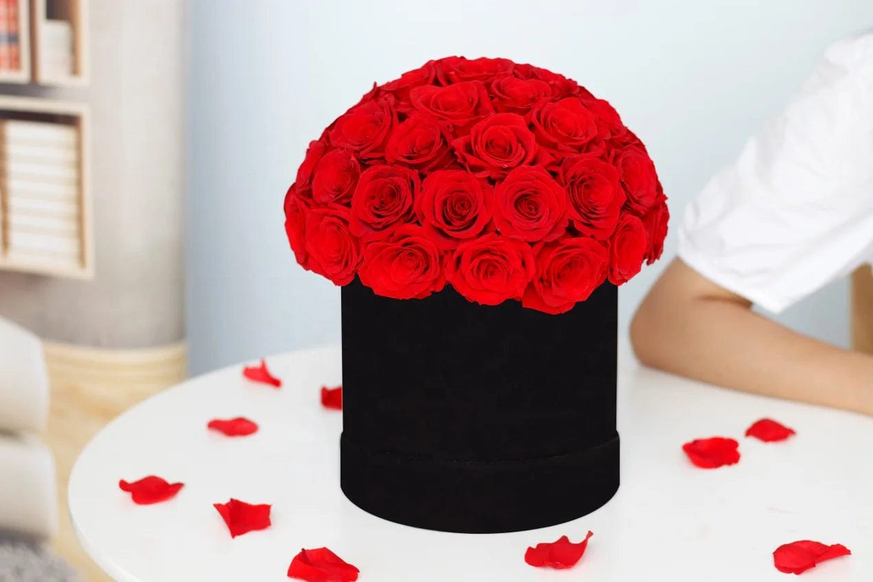 Eternal Love Encased: Mushroom Head Hug Bucket with High-Quality Red Rose Gift