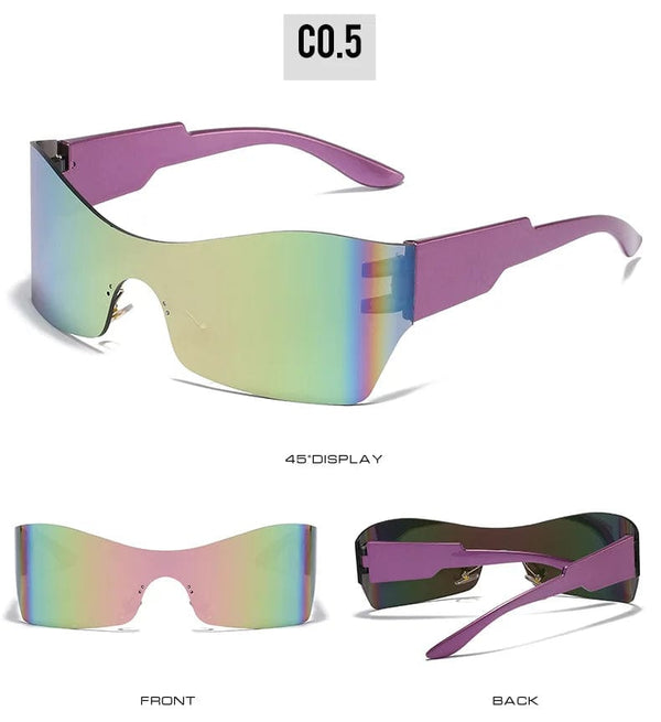 DL Glasses: Punk Cat Eye Wrap Sports Shades with Mirrored Lenses