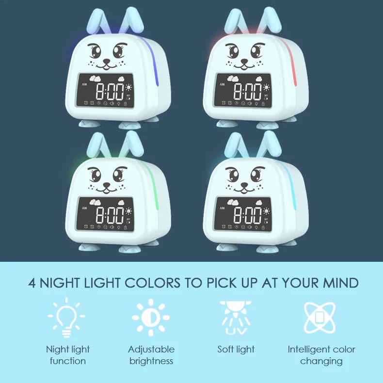 Night Light Adjustable Brightness Rabbit Clock Kids Alarm Clock Children Sleep Trainer Clock
