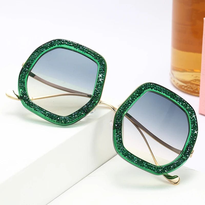 Oversized Polygon Sunglasses: Women's Diamond Shiny Crystal Shades