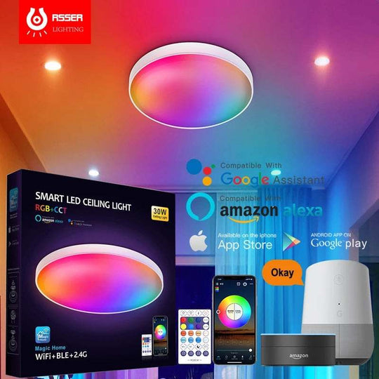 Smart Lighting, Modern Living: LED RGB Smart Ceiling Lights - APP Control for Living Room, Bedroom, and Hotel Spaces