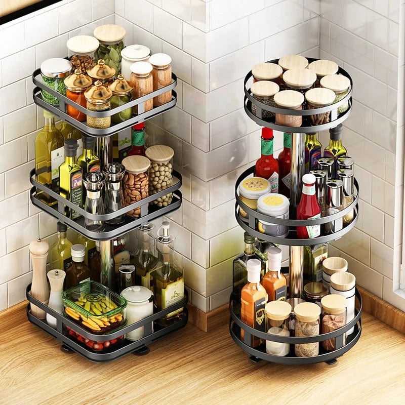 Stainless Steel Adjustable Shelf 3 Tier Organizers: 360-Degree Kitchen Storage Solution