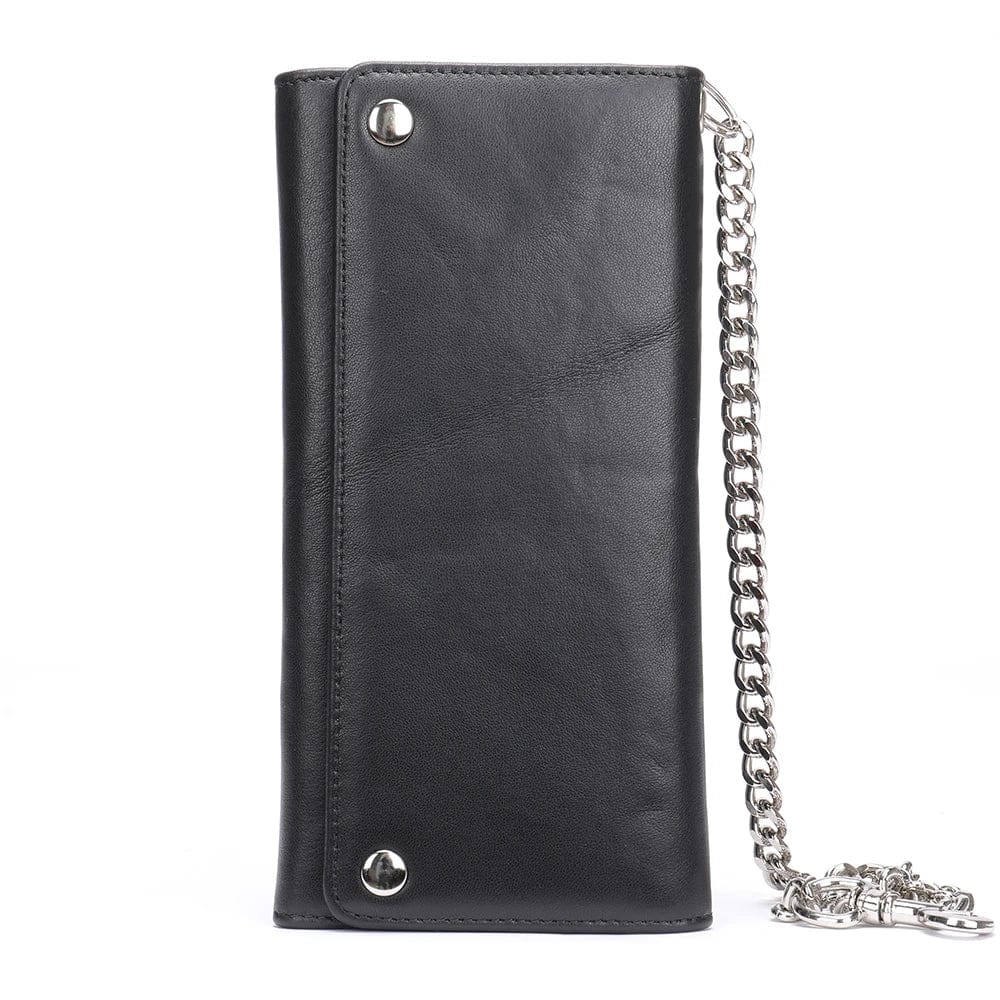 Rugged Sophistication: Long Wallet with Chain, RFID Blocking, and Zipper Coin Pocket