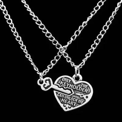 Fashion Simple Stainless Steel Key Puzzle Heart Shaped Lovers Pendant Necklace
