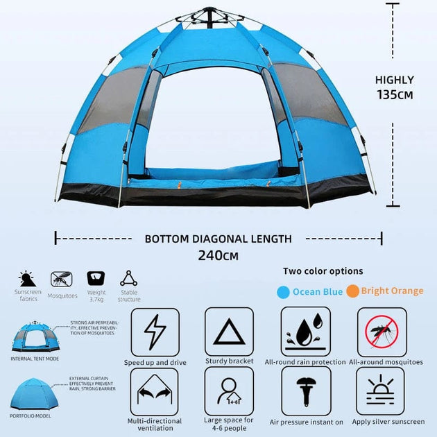 Luxury in Nature: Glamping 3-4 Person Pop Up Hexagon Tent with Advanced Venting
