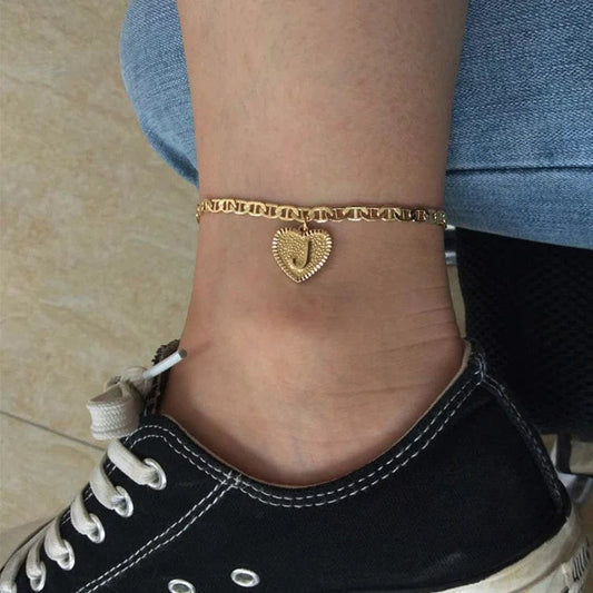Cuban Link Anklet Bracelet - Heart Initial Anklet for Women, Stylish and Trendy Jewelry