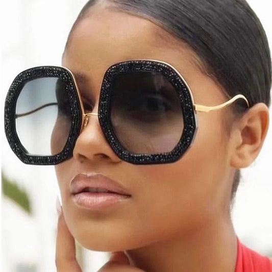 Oversized Polygon Sunglasses: Women's Diamond Shiny Crystal Shades