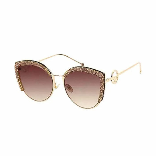 Fashion Luxury Ladies Cat Eye Diamond Shades Glasses Trendy Cateye Shiny Rhinestone Crystal Women Sunglasses 2021