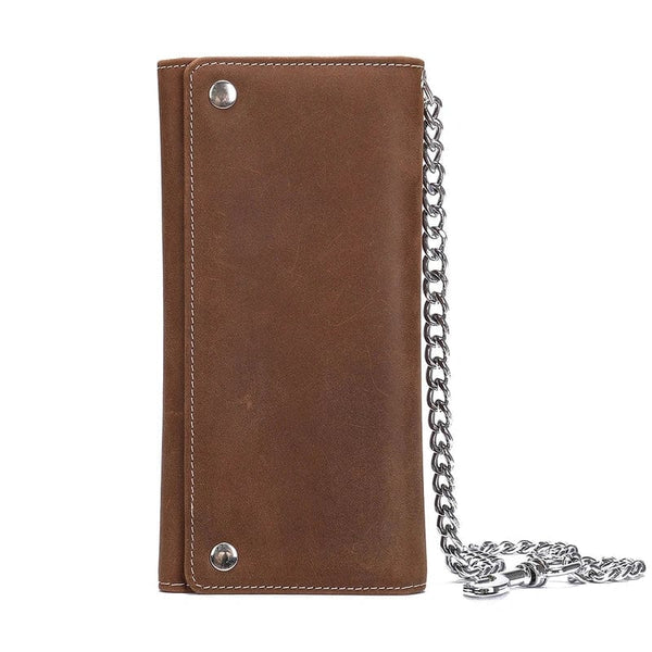 Rugged Sophistication: Long Wallet with Chain, RFID Blocking, and Zipper Coin Pocket