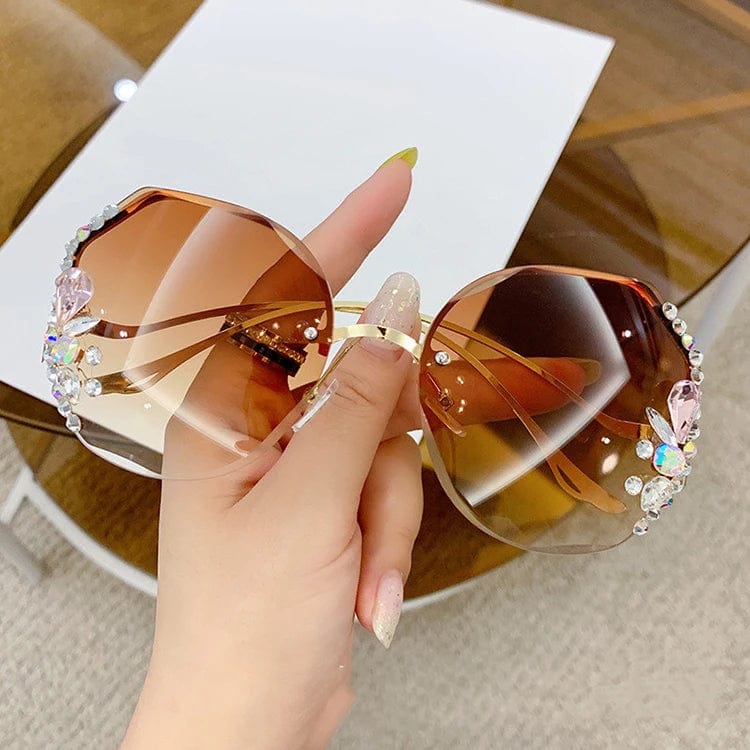 Latest Oval Sunglasses: Luxury Metal Square Frames with Diamond Lens Inlay for Women