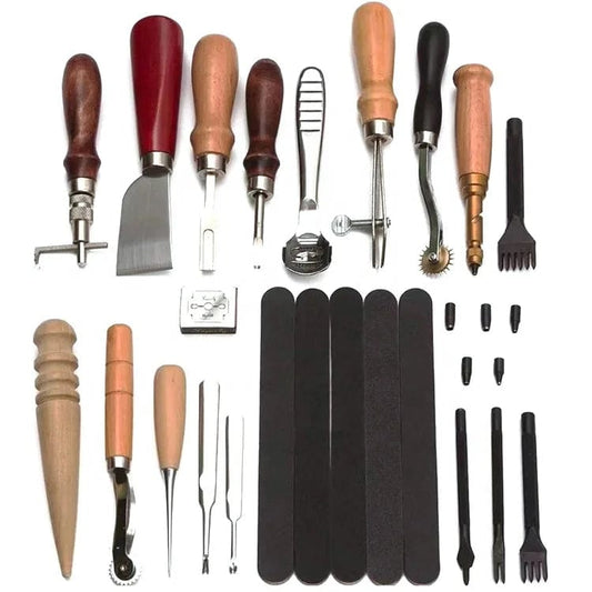 Leather Craft Hand Tool Set 18-Piece - Sewing Pouch Craft Kit with Quality Leather Tools