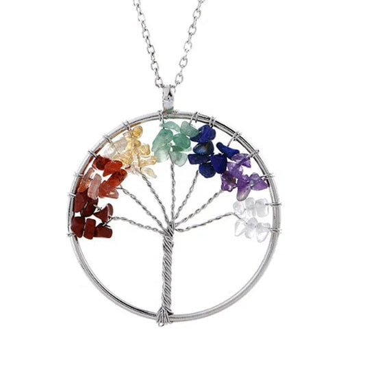 Embrace Serenity: Tree of Life Pendant Amethyst Rose Crystal Necklace for Chakra Harmony