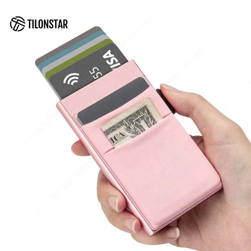 Aluminum Wallet With Elasticity Back Pouch ID Credit Card Holder RFID