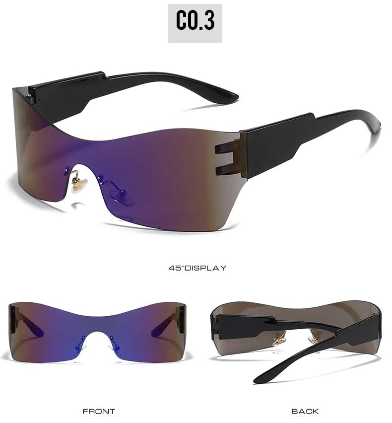 DL Glasses: Punk Cat Eye Wrap Sports Shades with Mirrored Lenses