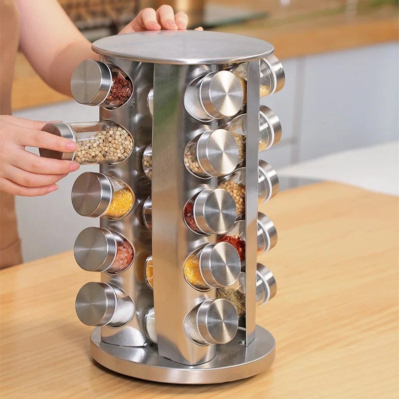 Rotating Metal Storage for Clear Seasoning Spice Jars - Spice Rack Set