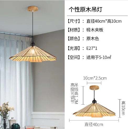 Japanese Style Nordic Wooden Pendant Light Fixture Simple LED Ceiling Hanging Lamp for Restaurant Cafe Bar Dining Table Bedroom