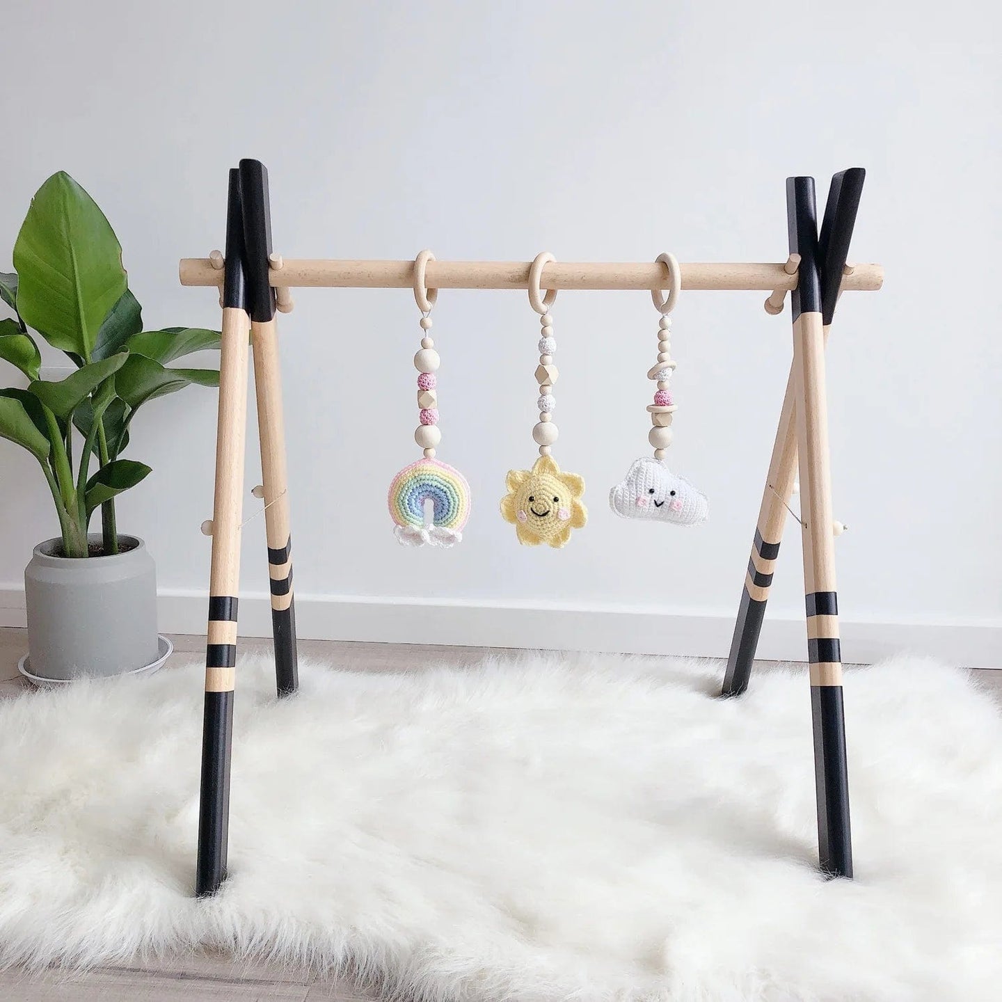 Solid Wood Baby Play Gym Toys with Hanging Decorations - Natural and Stimulating Infant Activity Center