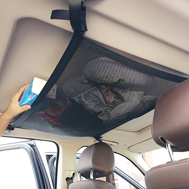 Maximize Storage with Style: Black Vehicle Ceiling Pocket Cargo Net - The Essential Car Organizer