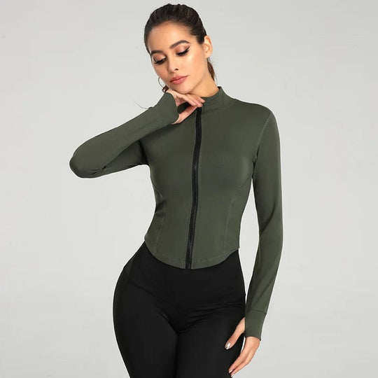 Chic Warmth: Unleash Style and Comfort with Zipper Long Sleeve Yoga Jackets for Women's Fitness