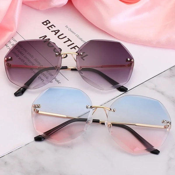 Stylish UV400 Oversized Rimless Sunglasses for Women - Trendy Fashion Eyewear