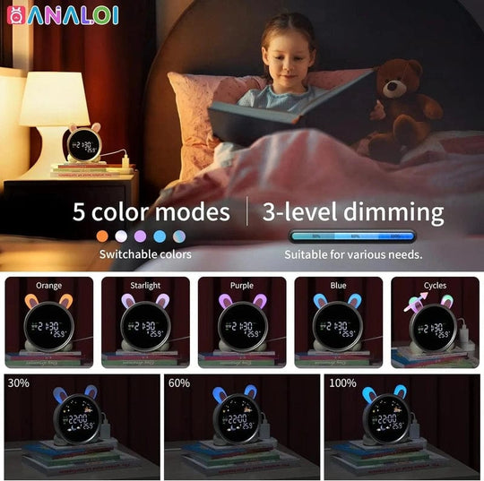 Kids Alarm Clock with 7 Colors Changing Night Light - Small LED Digital Desk Clock
