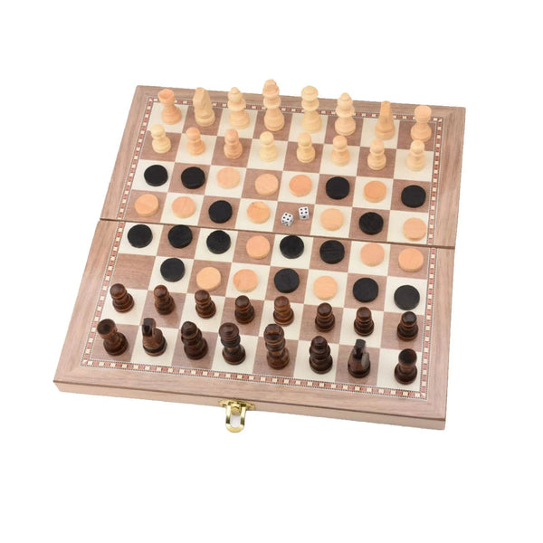 Experience Luxury with Our 3-in-1 Wooden Chess, Backgammon, and Checkers Set