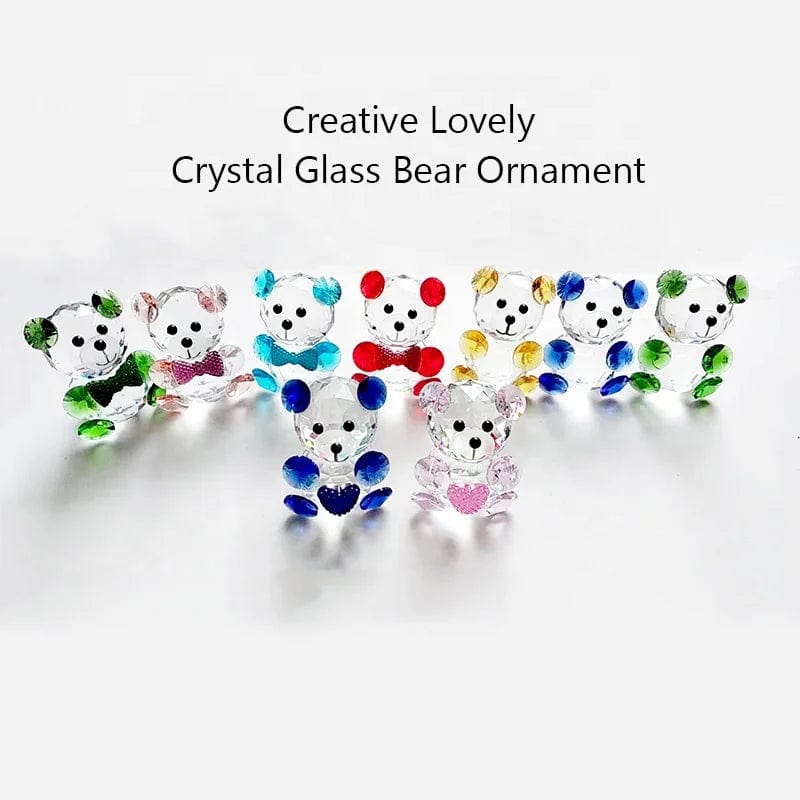 DILU Creative Cartoon Heart Bear Handmade Crystal Glass Ornament Pink Green Red Light Blue Animal Teddy Bear Model Deco Crafts