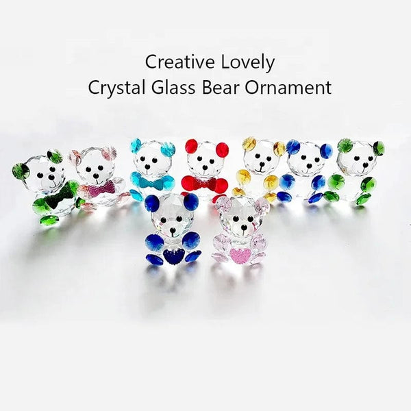 DILU Creative Cartoon Heart Bear Handmade Crystal Glass Ornament Pink Green Red Light Blue Animal Teddy Bear Model Deco Crafts