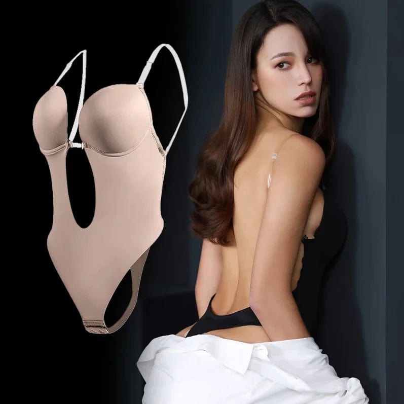 Sexy Plunge, Comfortable Support: LANGQIN Women's Shaper Bodysuit with Full Body Backless Bra