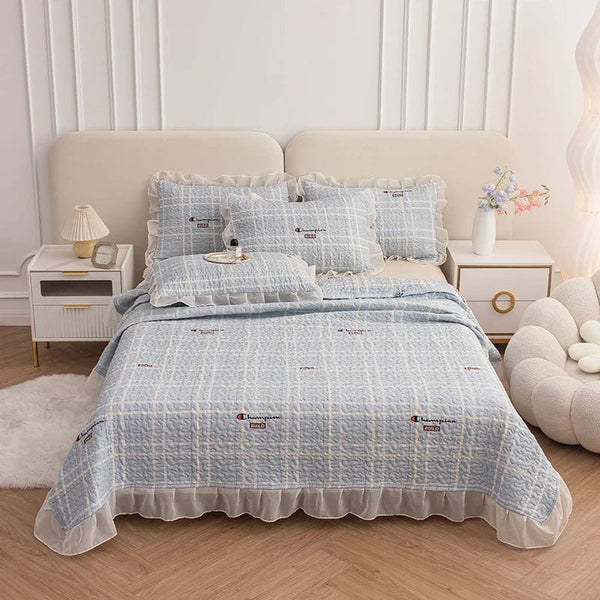 Soft Splendor: Skin-Friendly Printed Walf Checks Bedspread for a Cozy, High-Quality Bedroom