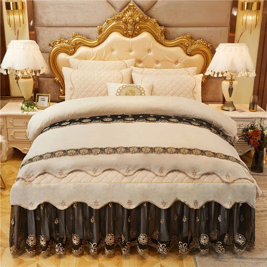 Elegance Redefined: New French Style Embroidery Gray Flannel Duvet Cover Set