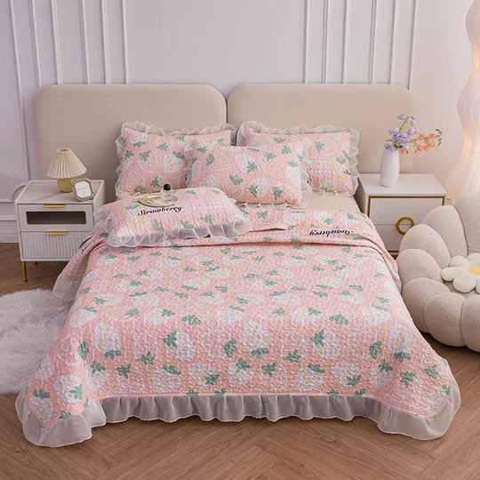 Soft Splendor: Skin-Friendly Printed Walf Checks Bedspread for a Cozy, High-Quality Bedroom