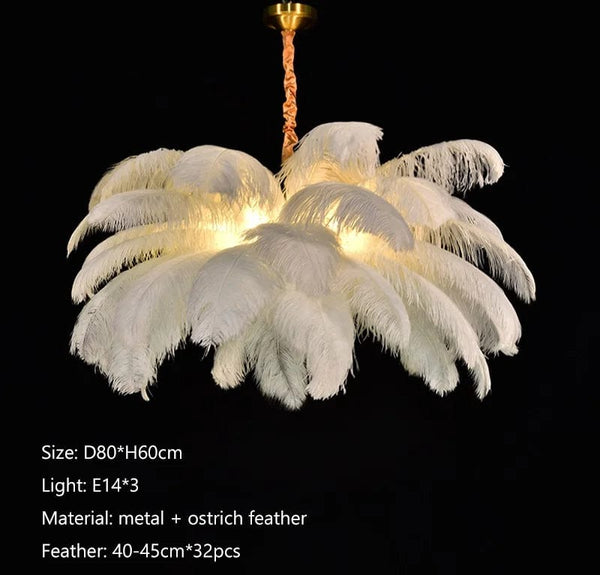 Feathered Elegance: Transform Your Space with a Nordic Luxury LED Chandelier - Modern White Ostrich Feather Pendant Lamp for Stylish Home Decor.