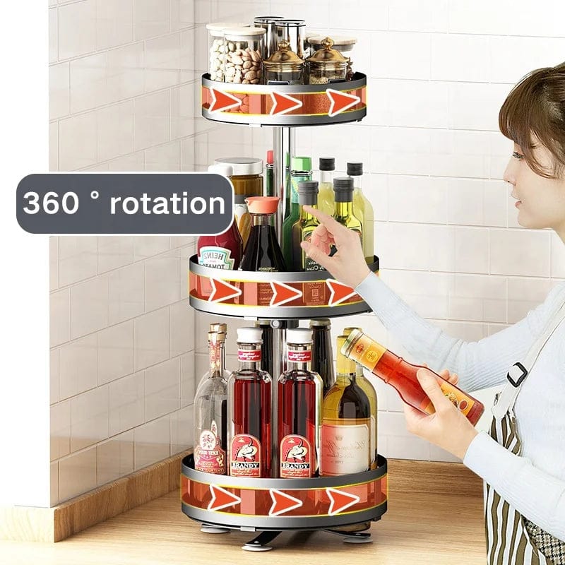 Stainless Steel Adjustable Shelf 3 Tier Organizers: 360-Degree Kitchen Storage Solution