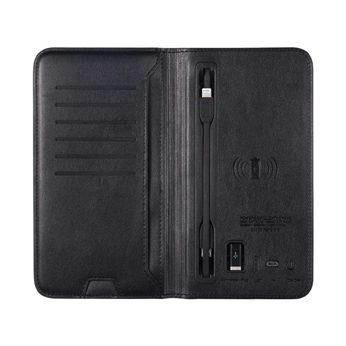 PU Leather Powerbank Charging Wallet With Wireless Charger Power Bank Travel Wallet 6800mah