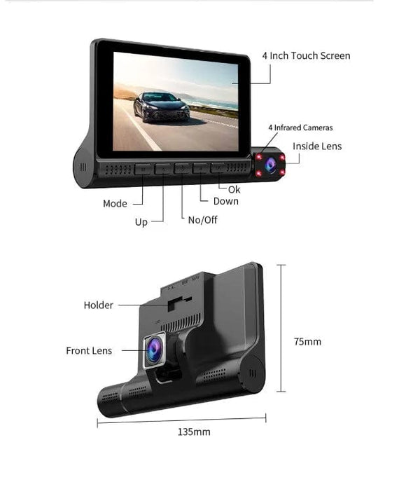 Car monitor autocatch Reversing Aid 1080P 3lens touch screen DVR dash cam car black box video camera