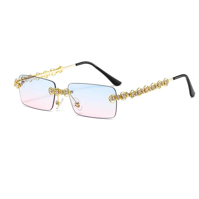 Fashionable Vintage Rimless Sunglasses with Bling Rhinestone Diamond Accents for Trendy Men and Women