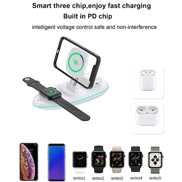 Hot Selling 4 in 1 Wireless Charger with Magnetic Design and LED Lights