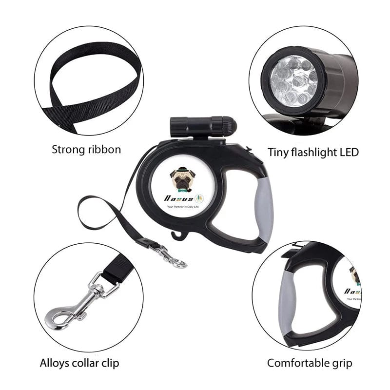 Retractable Dog Leash for Dogs up to 100lbs with Detachable Light