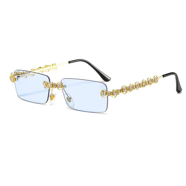 Fashionable Vintage Rimless Sunglasses with Bling Rhinestone Diamond Accents for Trendy Men and Women